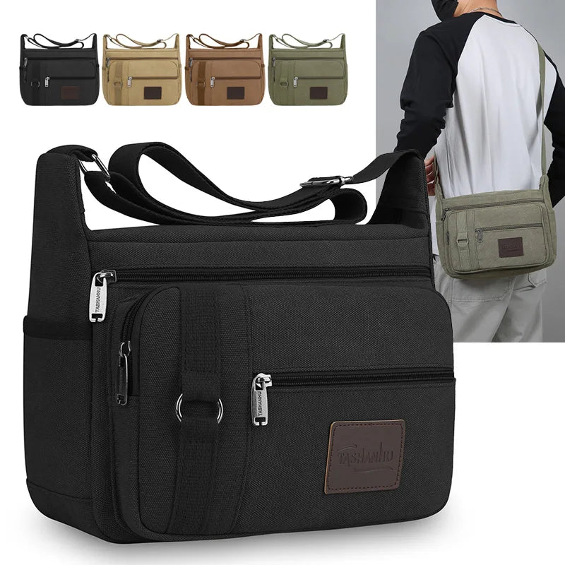 sac bandoulière toile noir beige moderne pratique poche zippée intérieure chargeur tablette portefeuille