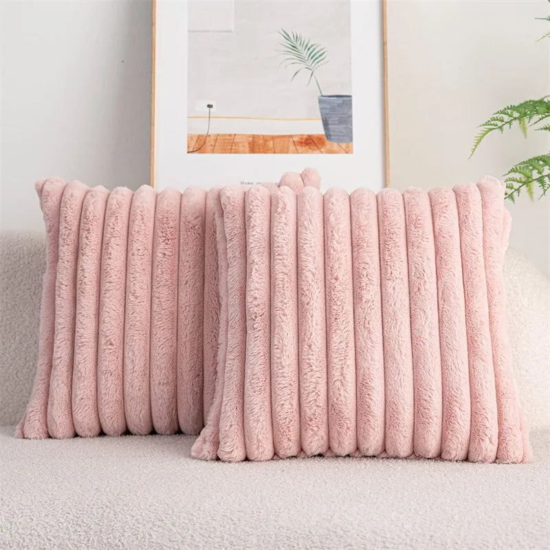 coussins décoratifs carrés rayés peluche douce moderne gris blanc cassé 45x45cm