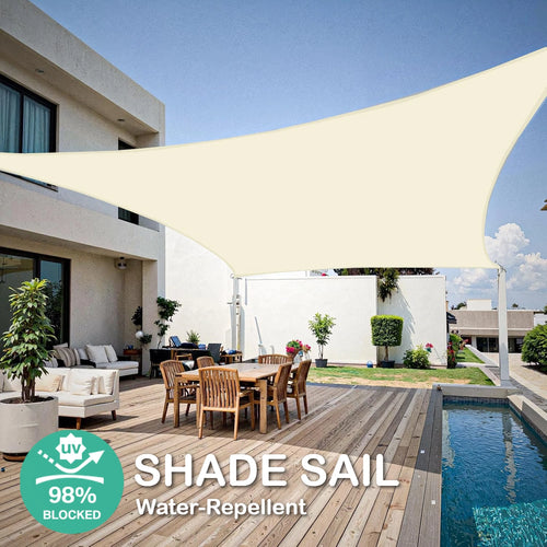 voile d'ombrage extérieur imperméable beige jardin terrasse protection uv moderne anneaux cordes