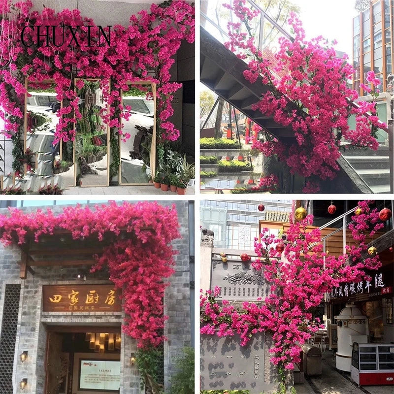 guirlande artificielle fleurs roses feuilles vertes décoration moderne extérieure mariage anniversaire chambre