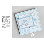 matrices découpe tampons scrapbooking carte postale ruban coeurs points carreaux bleu clair blanc artisanal