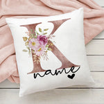 taie d'oreiller motif floral rose lettres initiales respectueux environnement moderne blanc