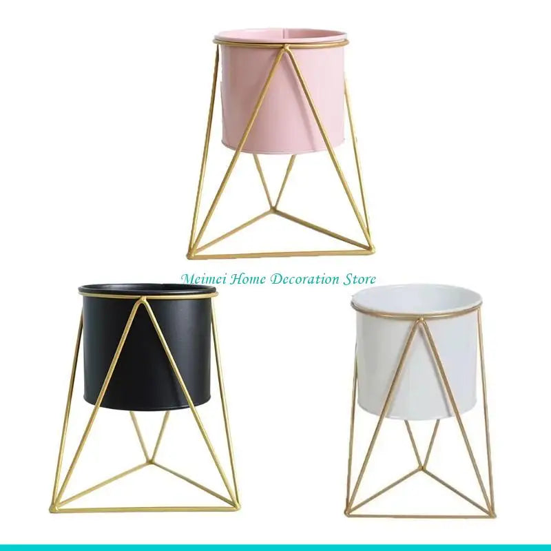 pots fleurs métal noir rose blanc moderne géométrique présentoir plantes décoration intérieure succulentes ornement