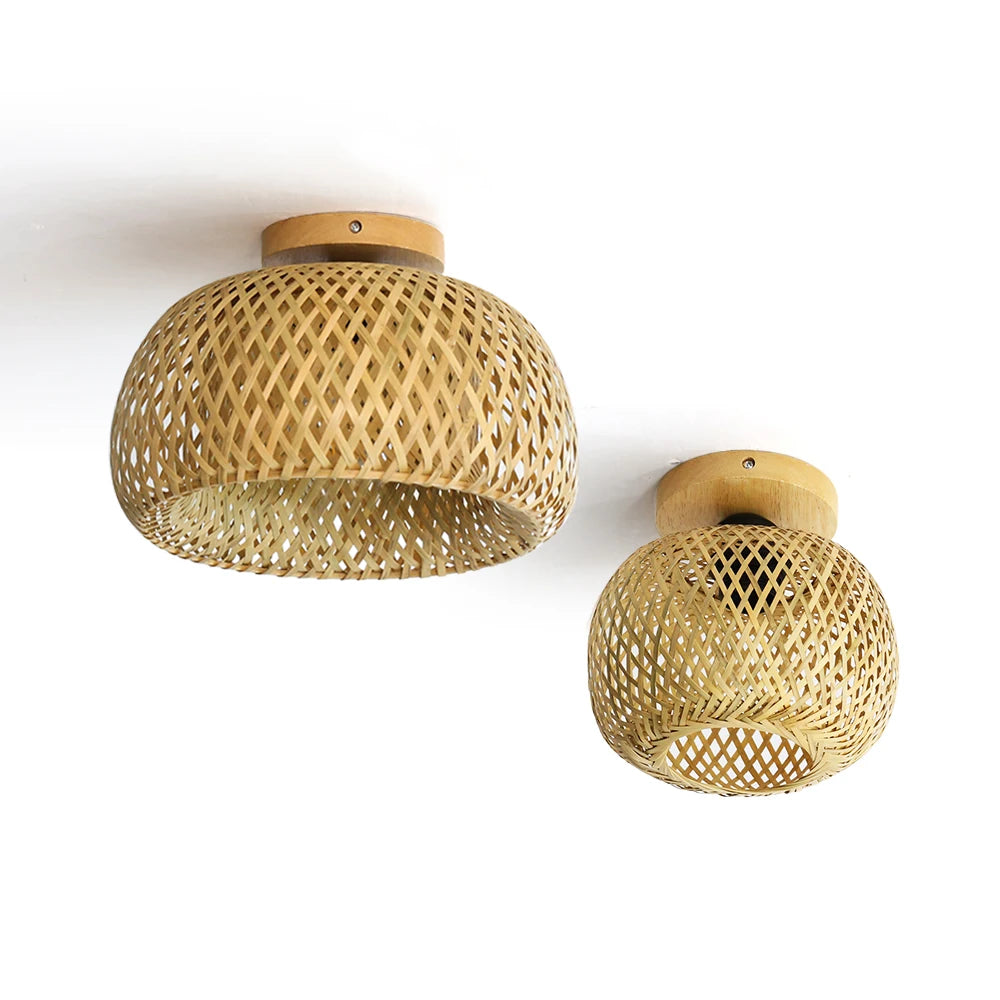 lampe bambou tressé moderne rustique vis montage surface naturel bois