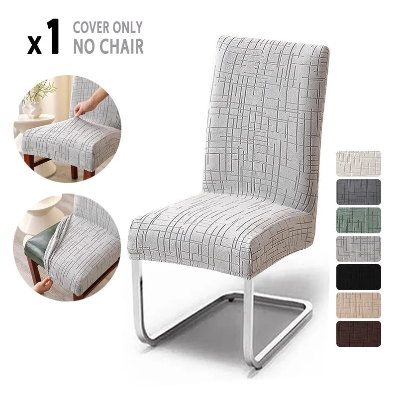 housse chaise salle manger gris carreaux moderne élastique polyester siège cuisine banquet