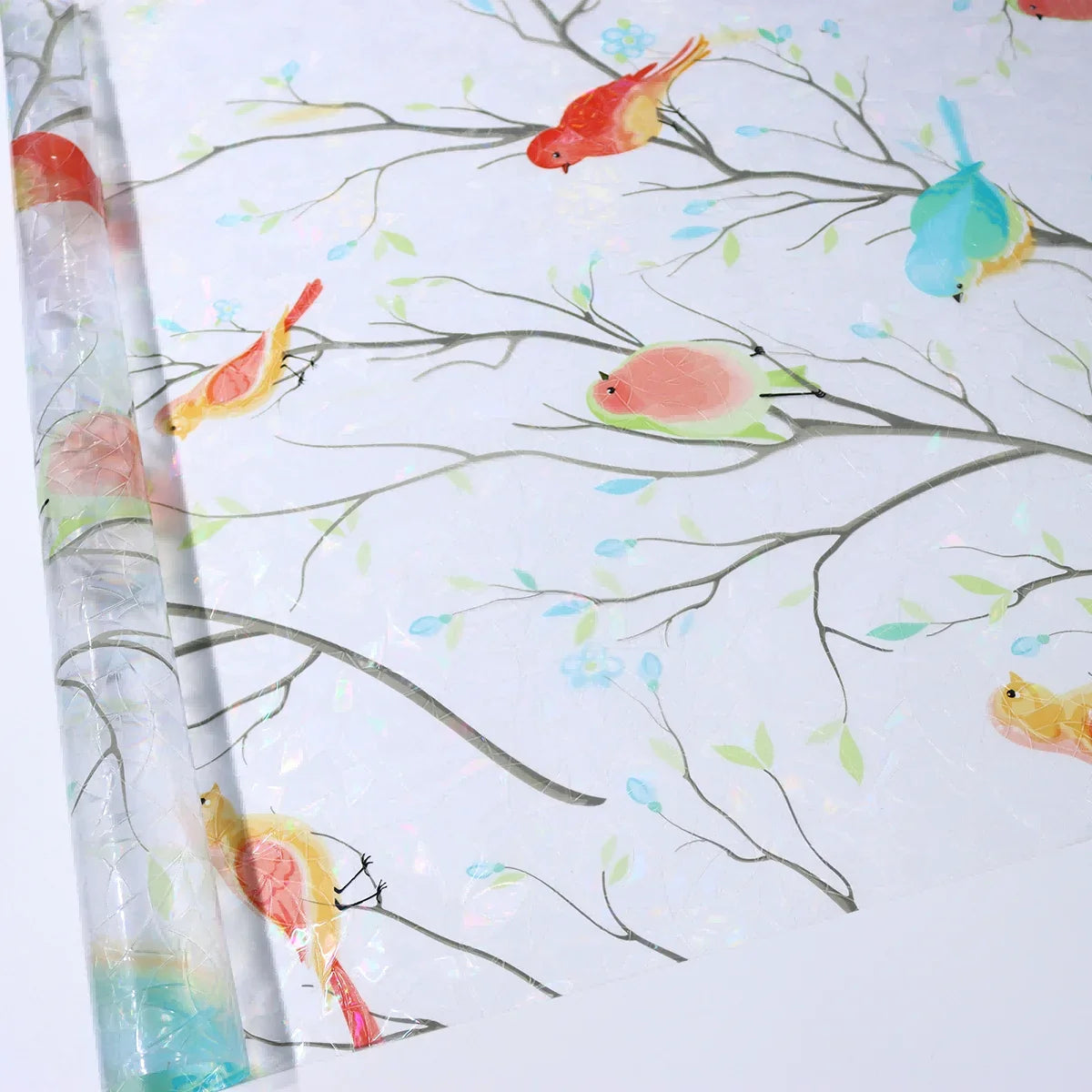 film décoratif adhésif multicolore oiseaux branches transparent moderne naturel rouille givré tacheté