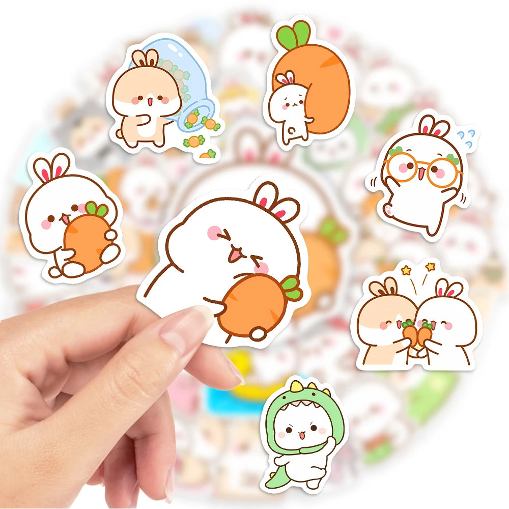 stickers kawaii dessin animé lapins motifs doux autocollants waterproof multicolor modernes scrapbook téléphone ordinateur