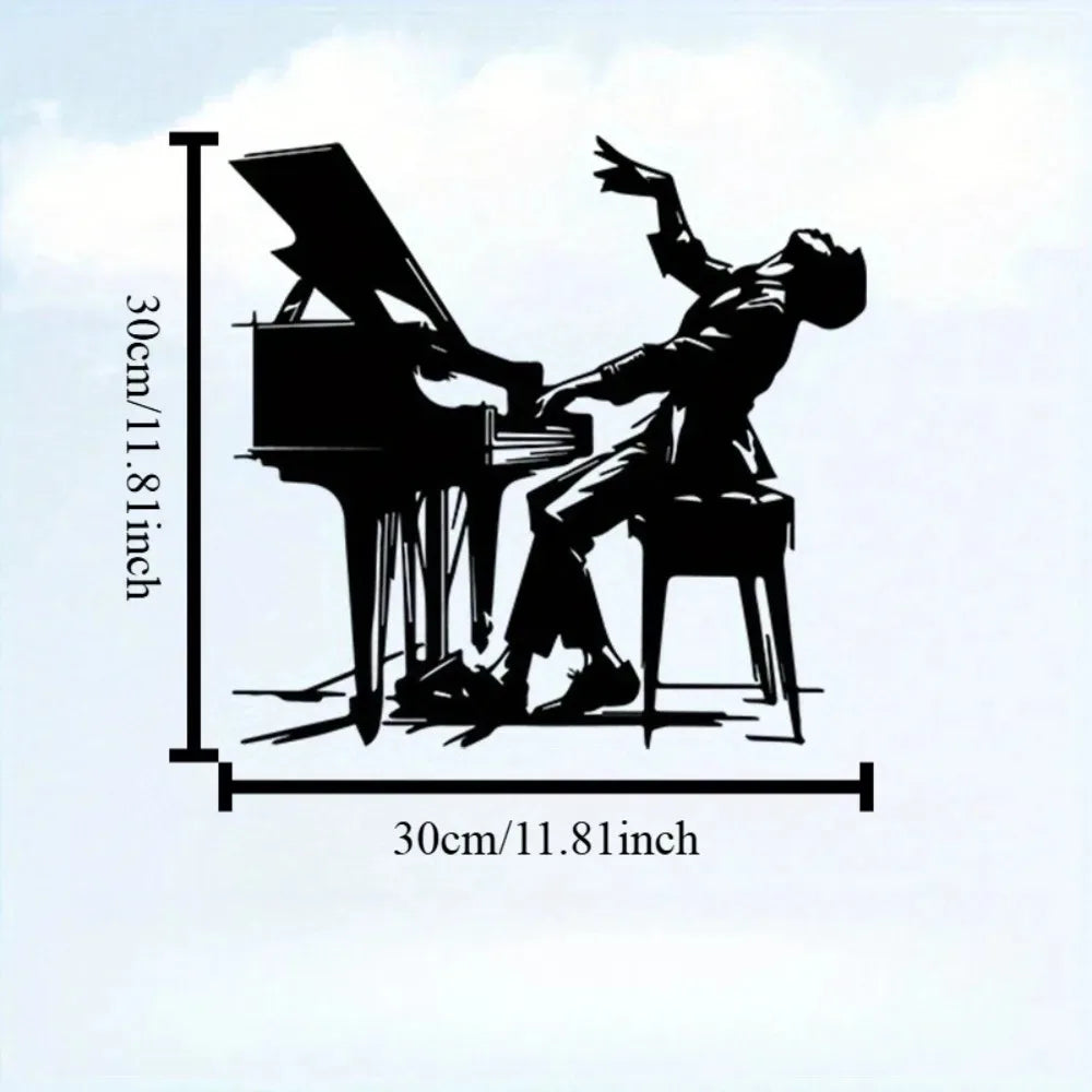 décoration murale métal silhouette pianiste noir illustration simple moderne intérieur extérieur résistante minimaliste art