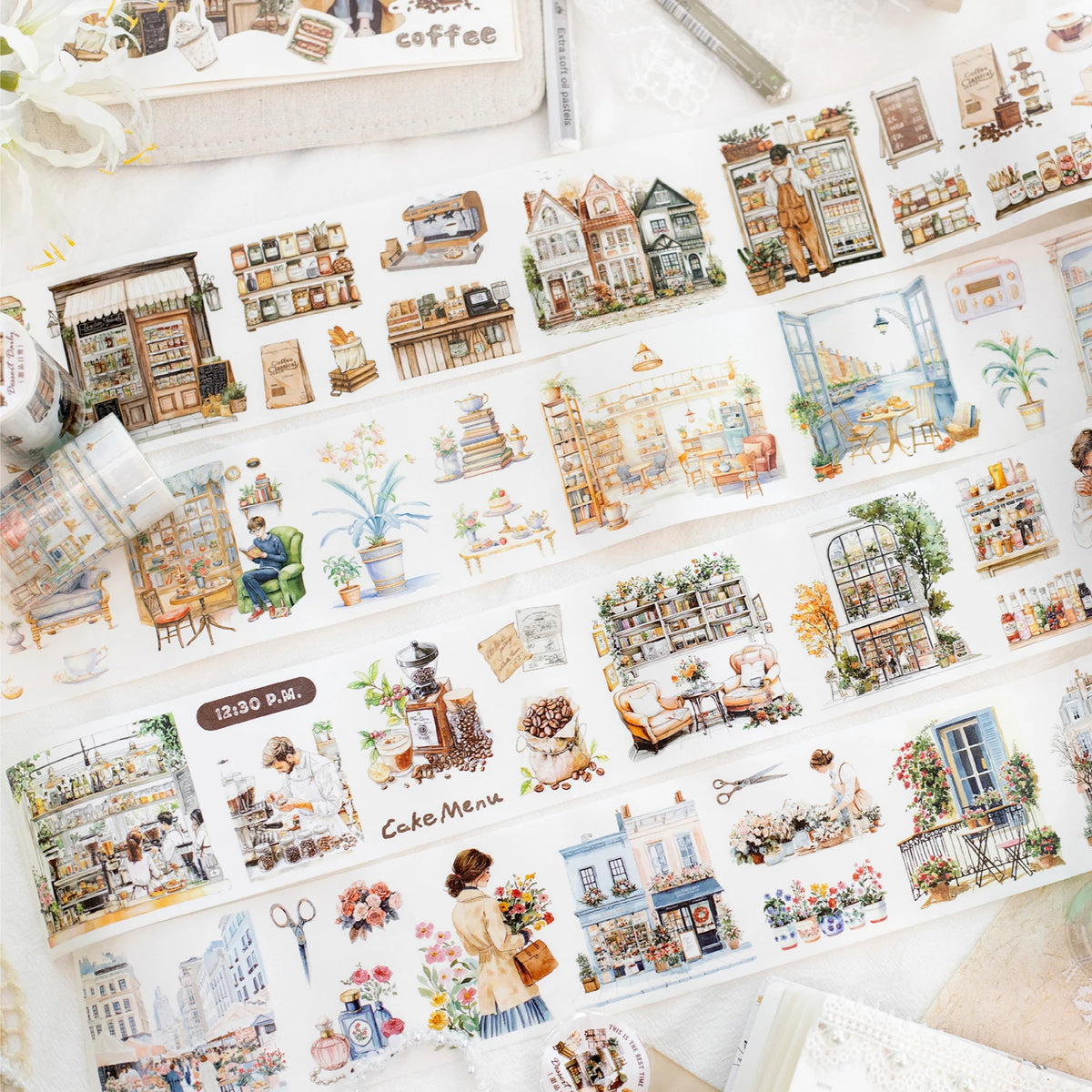 ruban decoratif vintage motifs fleurs illustrations romantiques clips reliure couleurs chaudes ancien