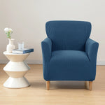 housse fauteuil jacquard carreaux moderne bleu beige gris extensible adhésif