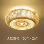 lampe tissage rotin moderne rustique bois naturel diamètre 40cm 50cm 60cm 80cm downlight