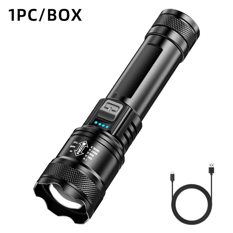 lampe torche multifonction noire texturée moderne modes luminosité charge usb