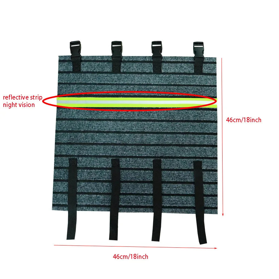 tapis marchepied véhicule récréatif rayures horizontales gris foncé noir jaune fluo vert fluo argenté