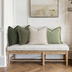 coussins décoratifs bohèmes lin texturé franges blanc cassé vert olive gris