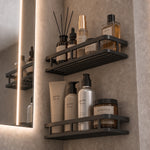 étagère rangement noir mat moderne double niveau adhésif sans perçage salle bain cuisine
