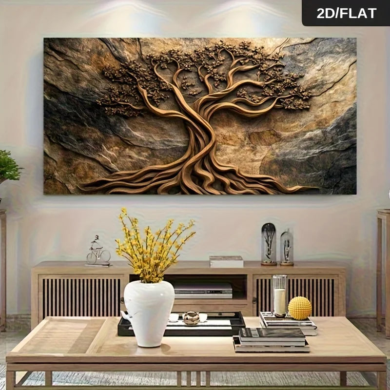 toile peinte abstraite contemporaine marron beige gris texture bois fond granulaire sans cadre moderne