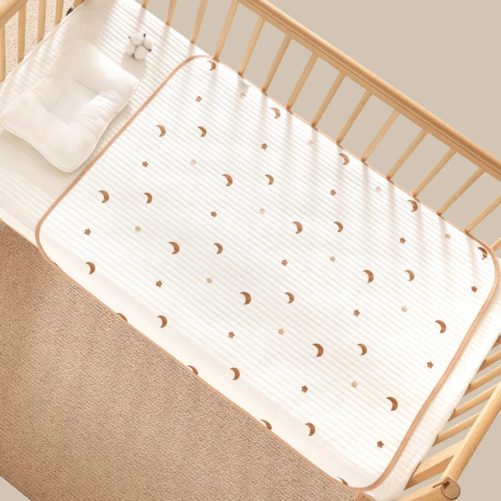 tapis bébé blanc imprimé ours lapins points dorés doux décoratif