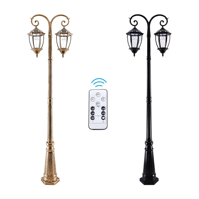 lamppost solaire imperméable bronze noir verre opalescent vintage led extérieur