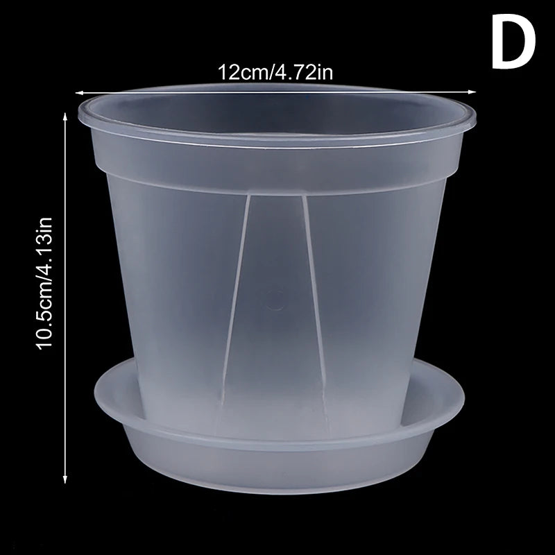 pot fleurs transparent moderne plateau dimension 10cm 12cm 14cm plastique