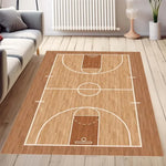 tapis moderne basket noir blanc motifs parquet sportif extérieur salon chambre bleu violet rouge
