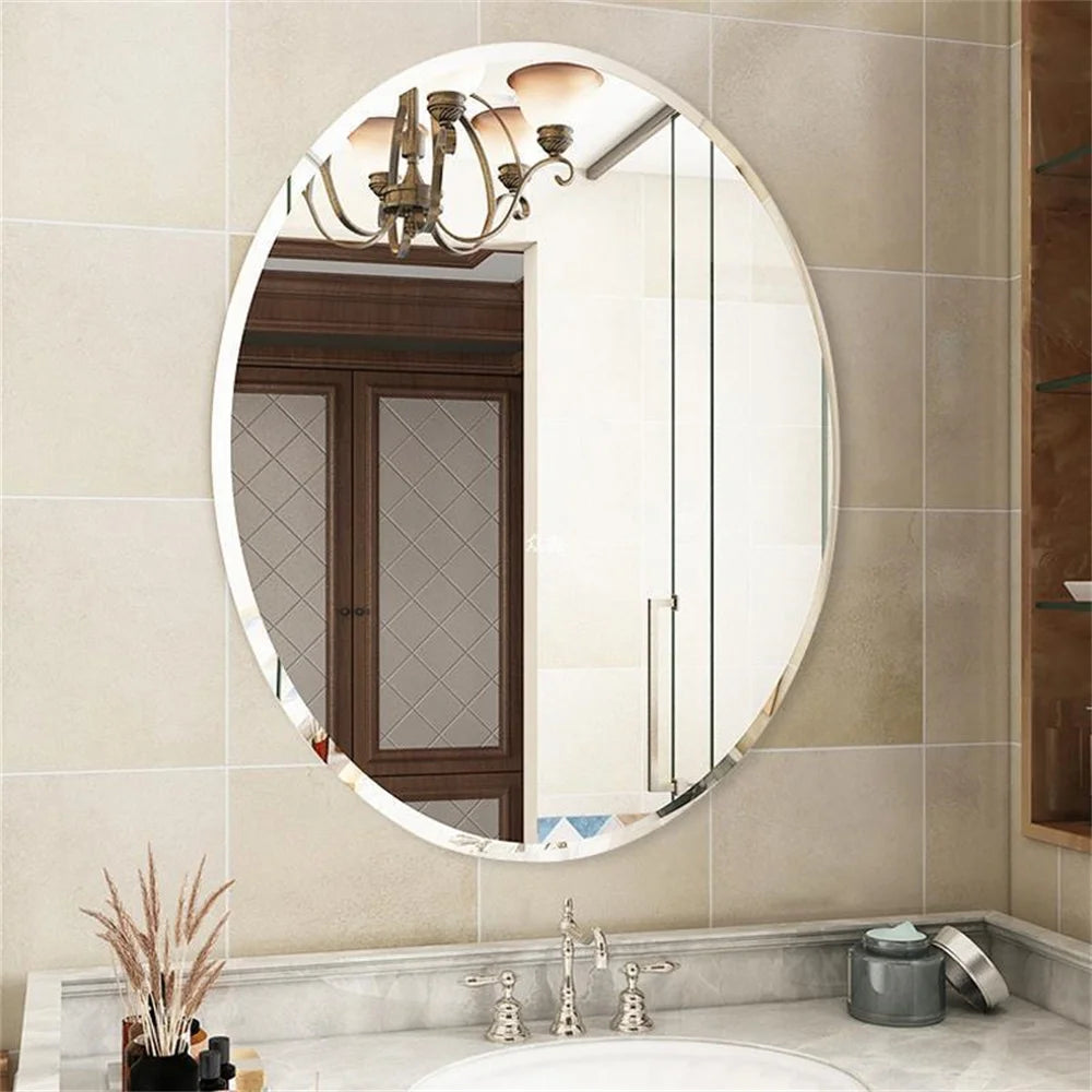 miroir ovale moderne blanc bord biseauté portable autonome adhésive intérieur decoration
