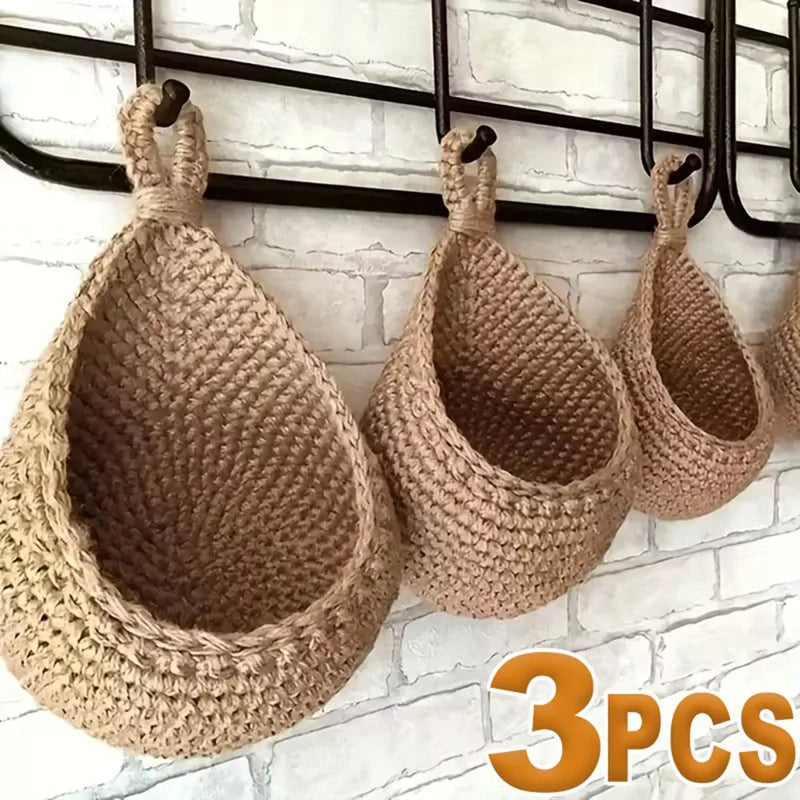 panier suspendu tressé main rustique bohème décoration cuisine jardin fruits légumes fleurs crochets