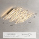 Lampe suspension cristal transparente argentée moderne tringle acier inoxydable led dimmable 10 15m²