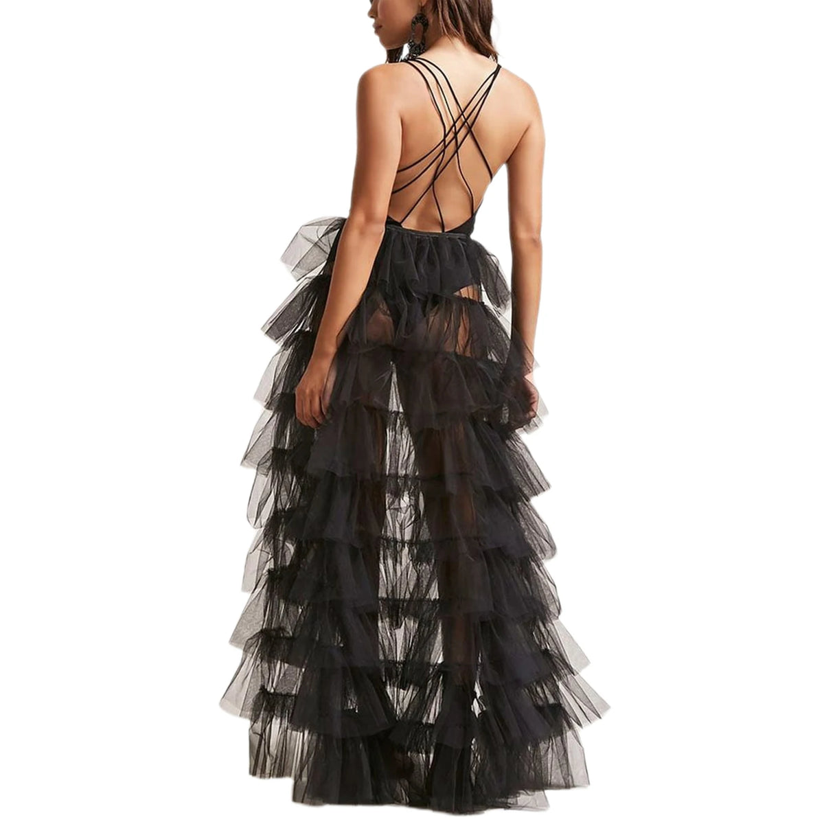jupe longue noire élégante polyester motif franges fixations soirée cocktail dîner mariage