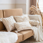 coussin boho chic brodé franges polyester beige décoratif rectangle 45x45cm