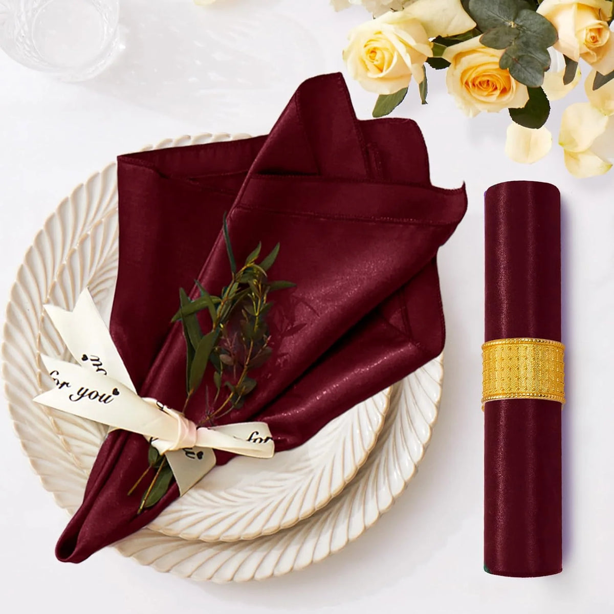 serviettes table satin rouge classiques 30x30cm coton opaques