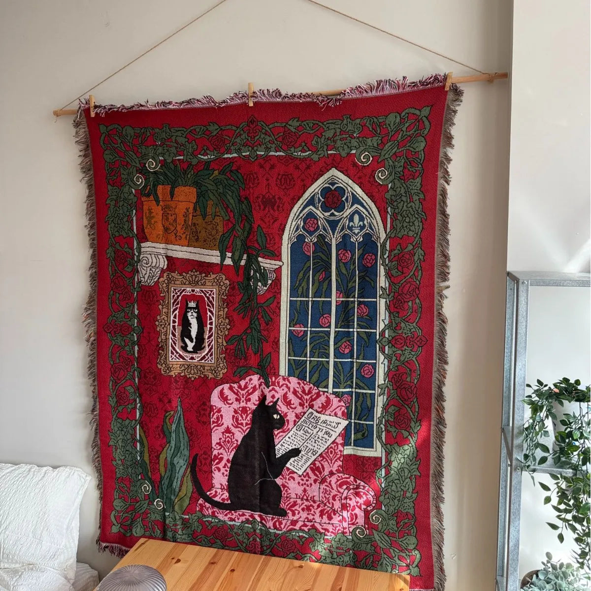 tapis vintage artisanal chats feuilles animaux portable printemps automne maison camping pique nique