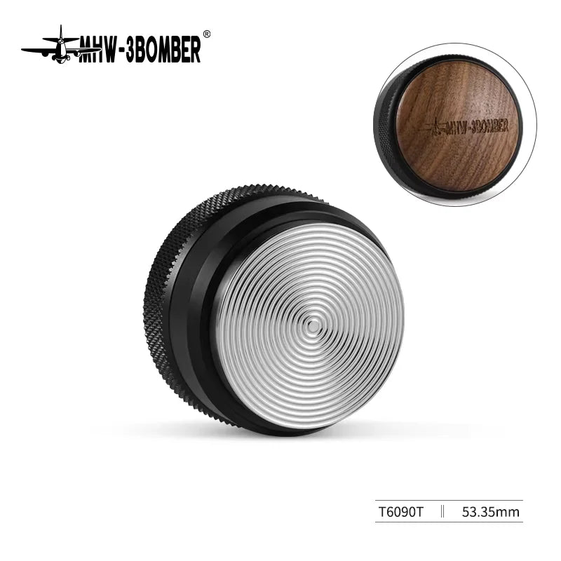 tamper distributeur noir argenté acier inoxydable professionnel moderne lisse brillant 51mm 58.35mm