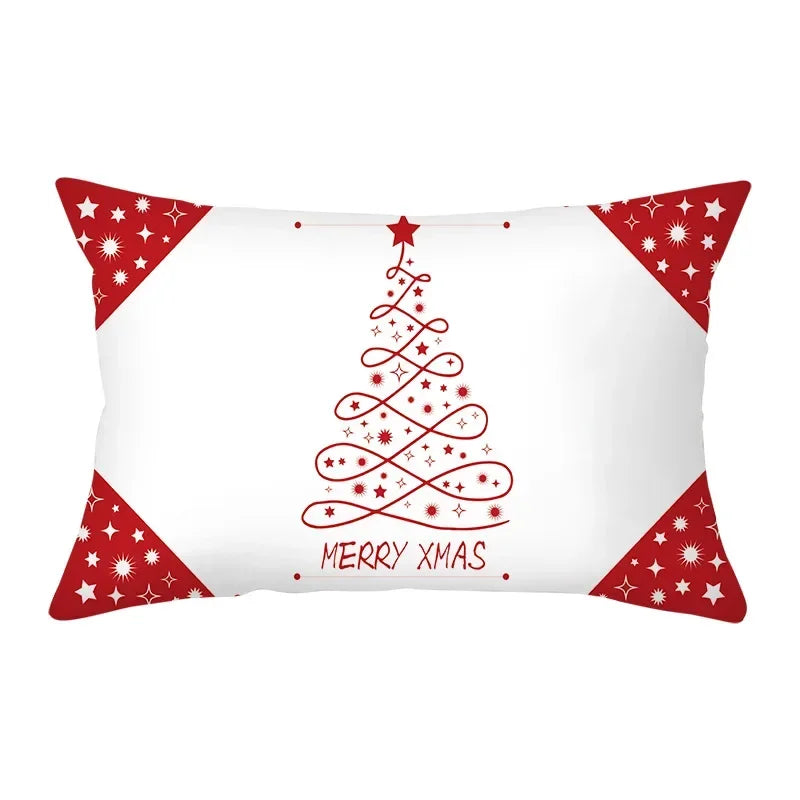 coussin Noël rouge motif rennes flocons neige décoration canapé salon fête hiver 30x50cm