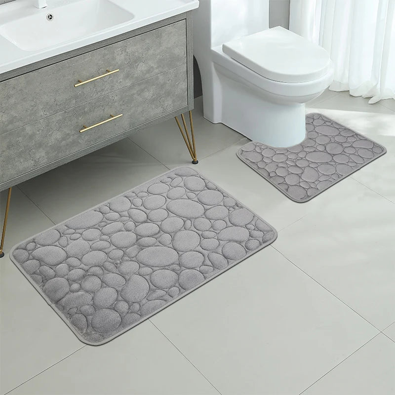 tapis bain moderne gris marron bleu marine texture cailloux respectueux environnement adhésif salon salle
