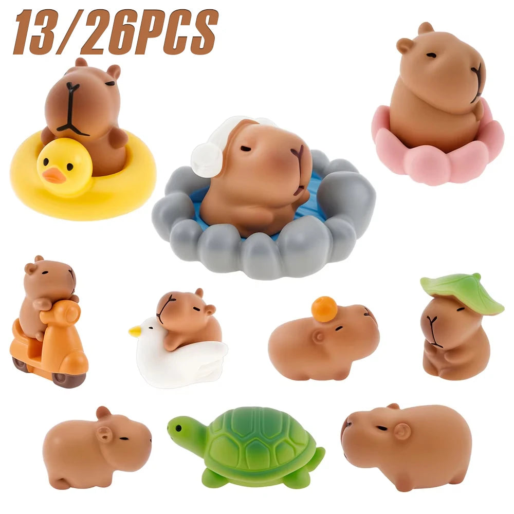 figurines animaux résine miniature capybara hippopotame tortue canard accessoires bateau manteau casquette marron vert