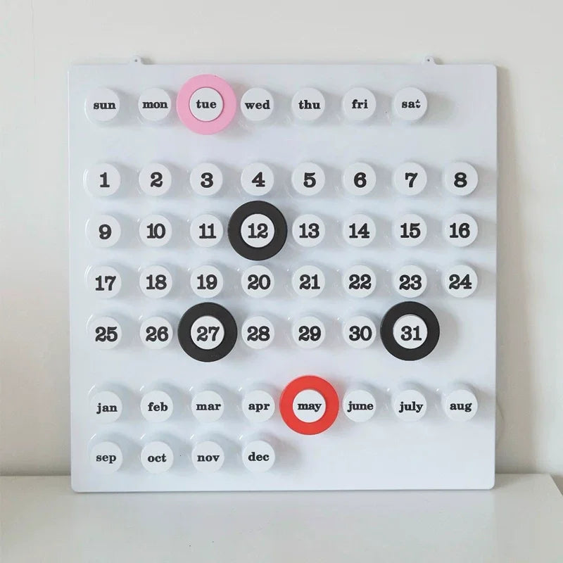 calendrier mural moderne minimaliste vert blanc cercles numéros mois jours semaine opaque sans fixation