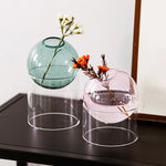 vases sphériques transparents moderne vert rose orange bleu fleurs artificielles hydroponique ecologique