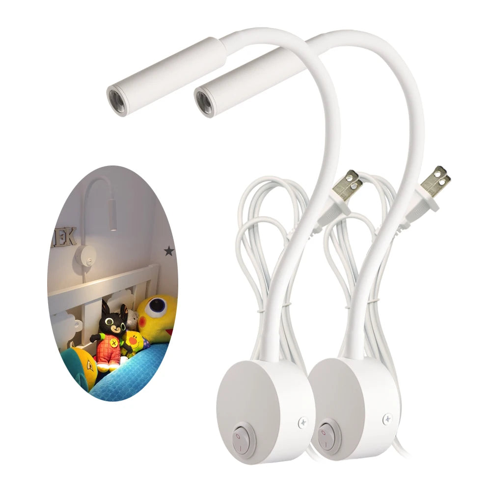 applique murale led lecture flexible bras articulé interrupteur noir blanc argent moderne