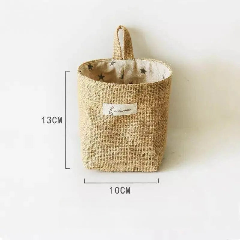 sac rangement toile jute étoiles rayures boho chic pliable reversible anneaux métalliques rustique