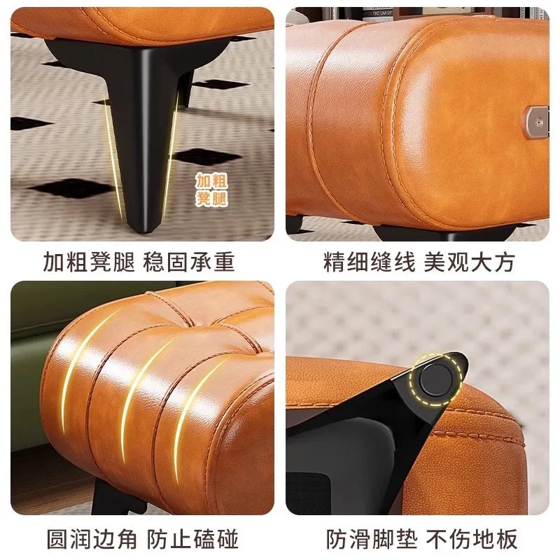 pouf cuir marron vert orange moderne vintage boutons carrés pieds noirs