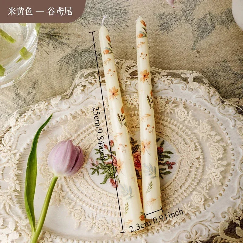 Bougies coniques peintes fleurs vert clair blanc rose violet bleu clair sans flamme aromathérapie