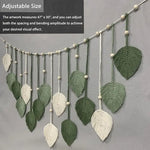 guirlande murale boho feuilles vert sauge blanc tissage macramé naturel