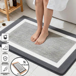 tapis bain microfibre absorbant doux moderne gris blanc bordure blanche rapide séchage respectueux environnement