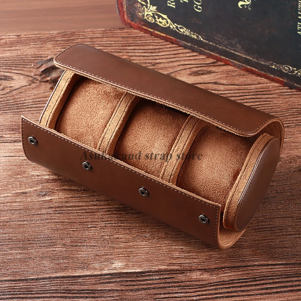 boîte rangement montres cuir marron clair simili cuir classique portable organisation horlogerie masculine