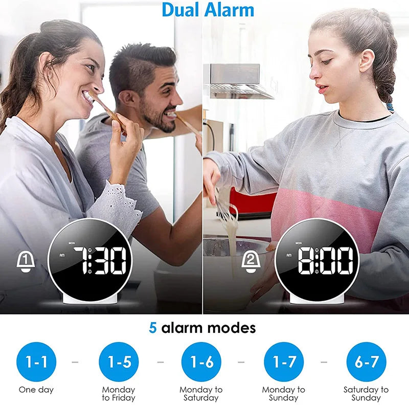 horloge numérique moderne alarme double réglage luminosité noir blanc matériau