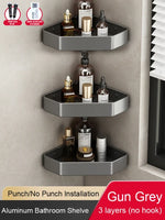étagère salle bain moderne adhésive métal gris plat niveaux crochets rangement góc