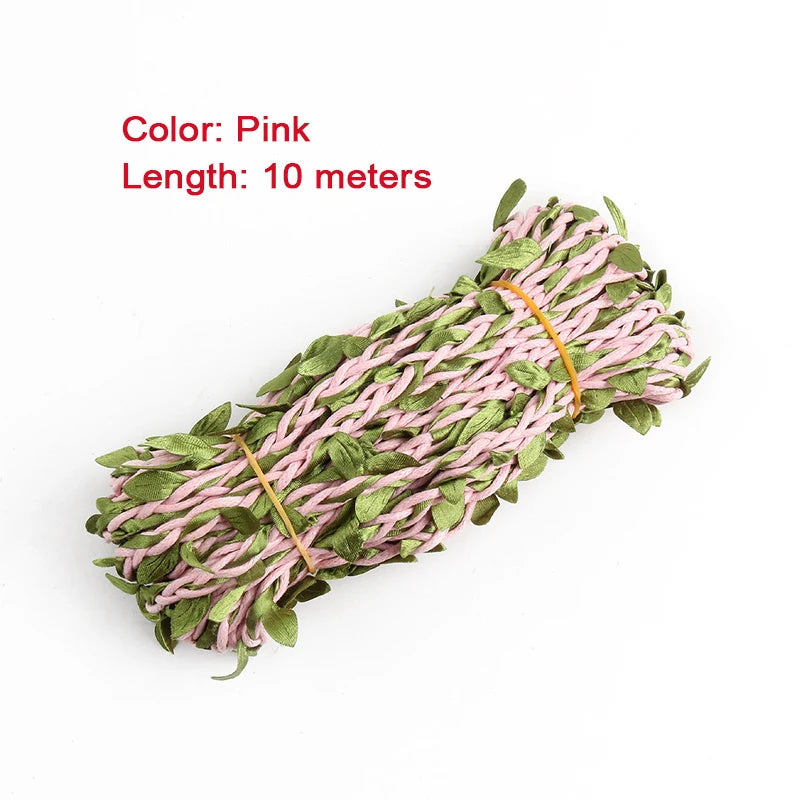 ruban tressé feuilles vertes artisanal 10m polyestere jute decoration mariage garden diycraft vert rouge
