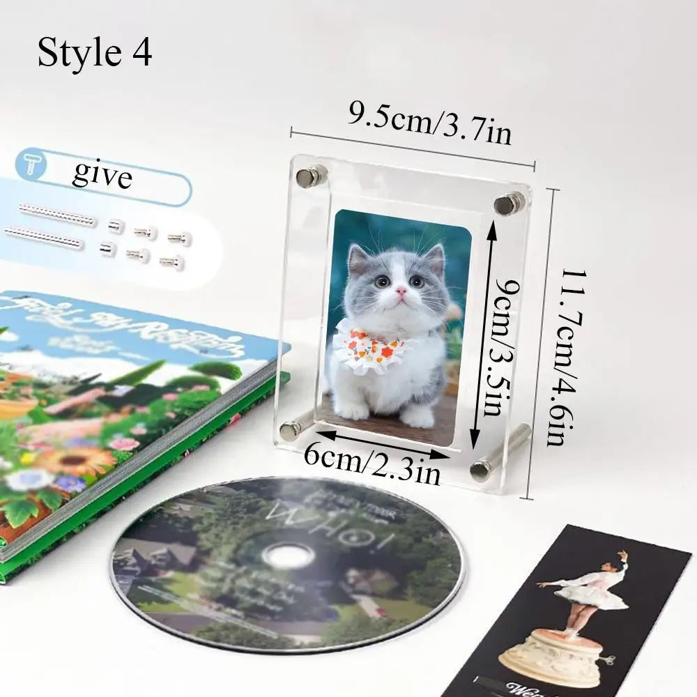 cadre photo moderne transparent clips acrylique photos chats fleurs roses