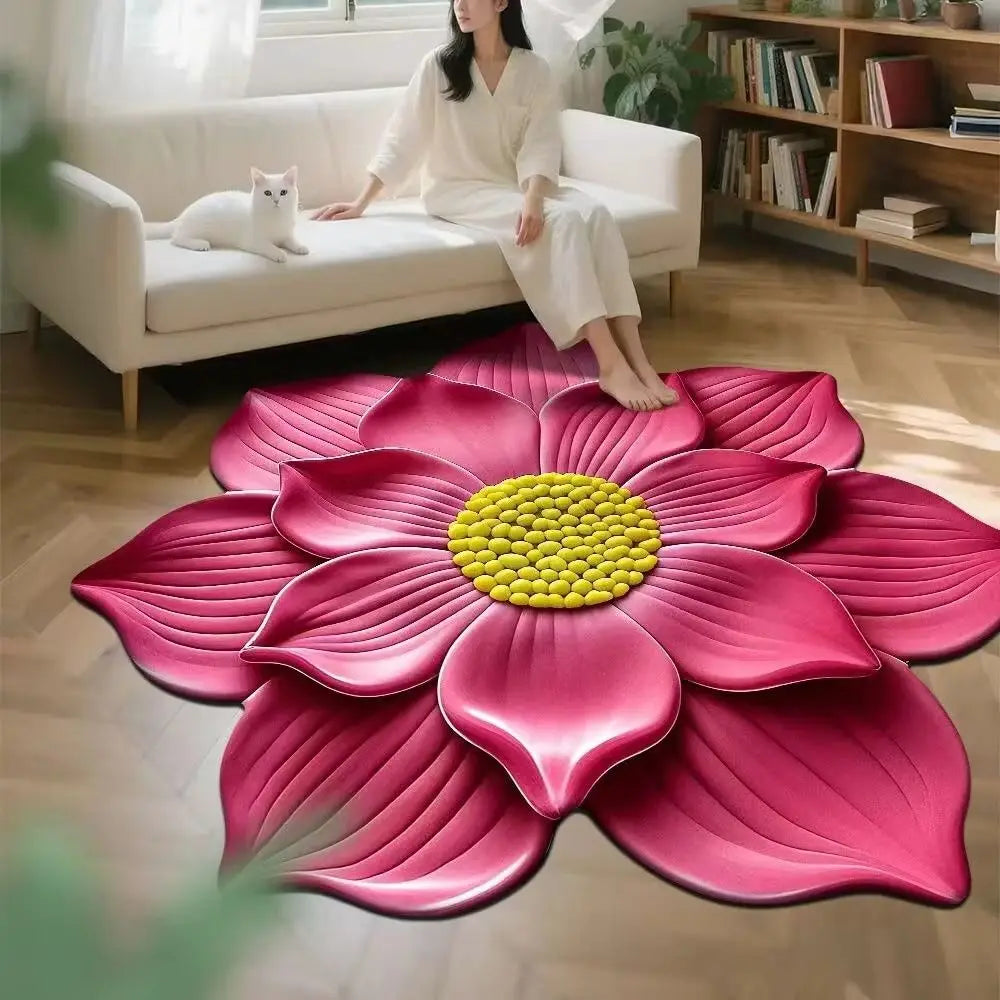tapis fleur tournesol jaune vert moderne 60x60cm polyester antidérapant salon chambre