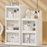 boîte rangement cosmétique tiroirs plastique moderne beige clair panneaux verticaux transparents organisation salon chambre